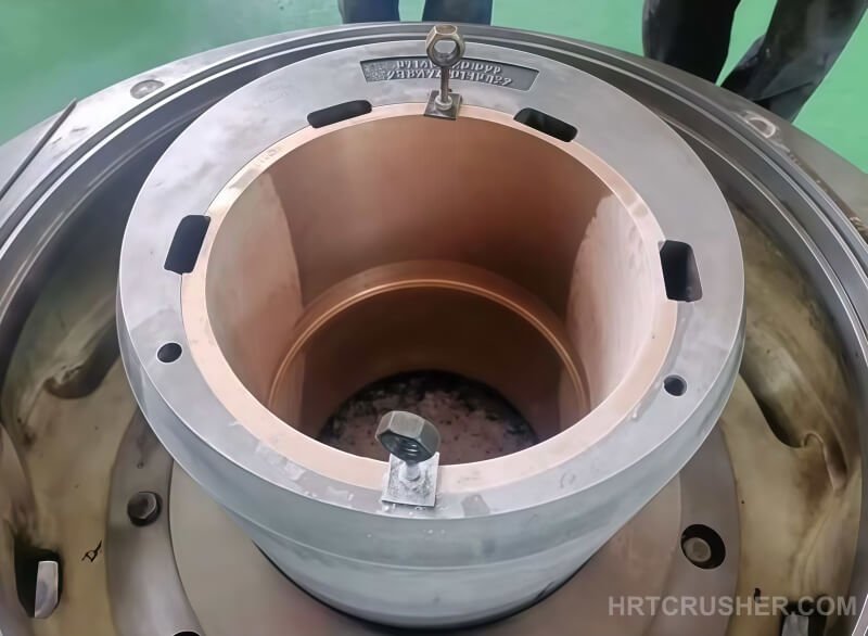Top view of new eccentric bushing seated in HP500 eccentric assembly
